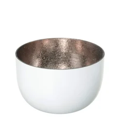 Windlicht Madras weiß-roségoldfarben klein