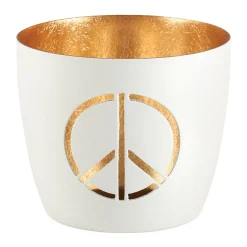 Windlicht Peace weiß-goldfarben mittel