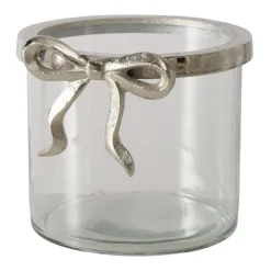 Windlicht Schleife silberfarben groß