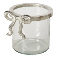 Windlicht Schleife silberfarben klein