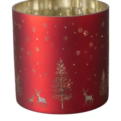 Windlicht Weihnachtswald rot groß