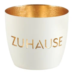 Windlicht Zuhause weiß-goldfarben mittel